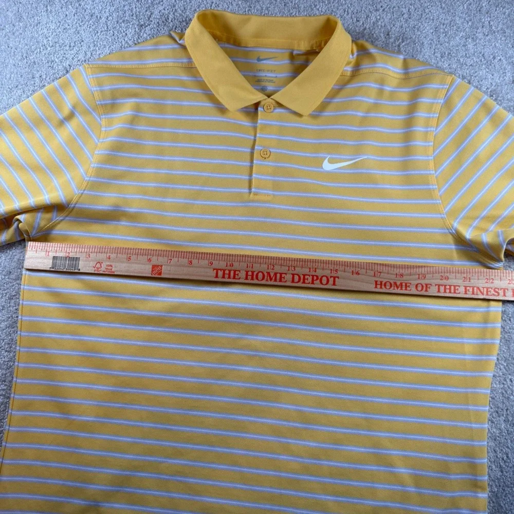 Nike Dri-FIT Mens Large Yellow White Striped Short Sleeve Golf Polo Shirt